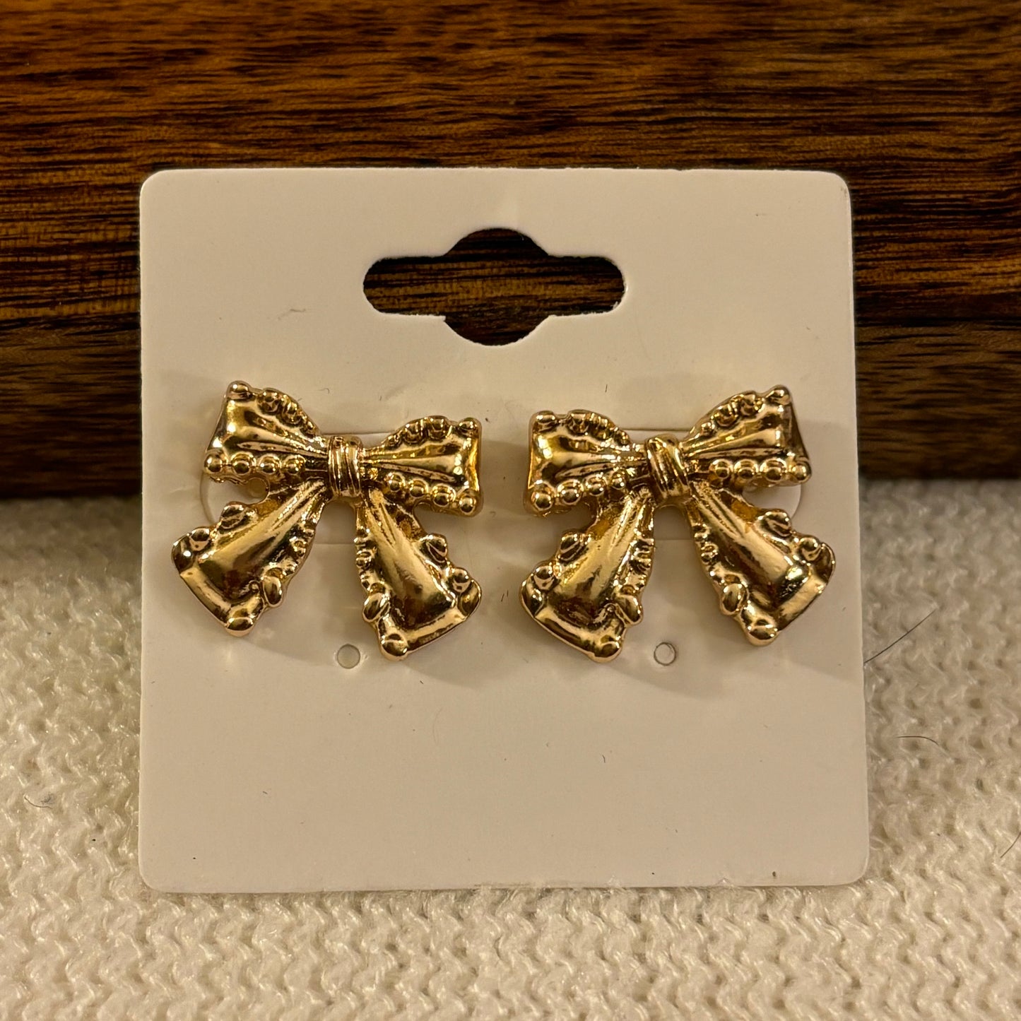 Gold Bow Post Back Earrings