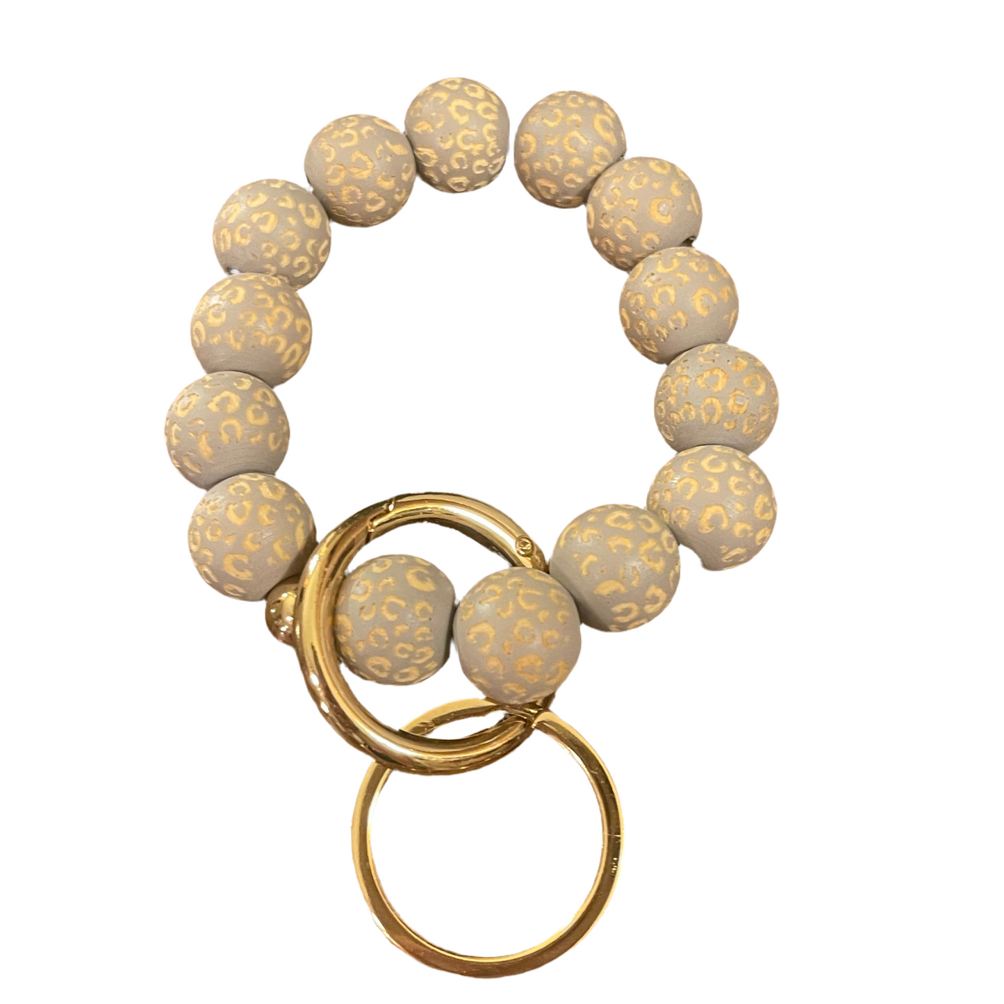 Chunky Wood Beaded Key Ring Leopard Print