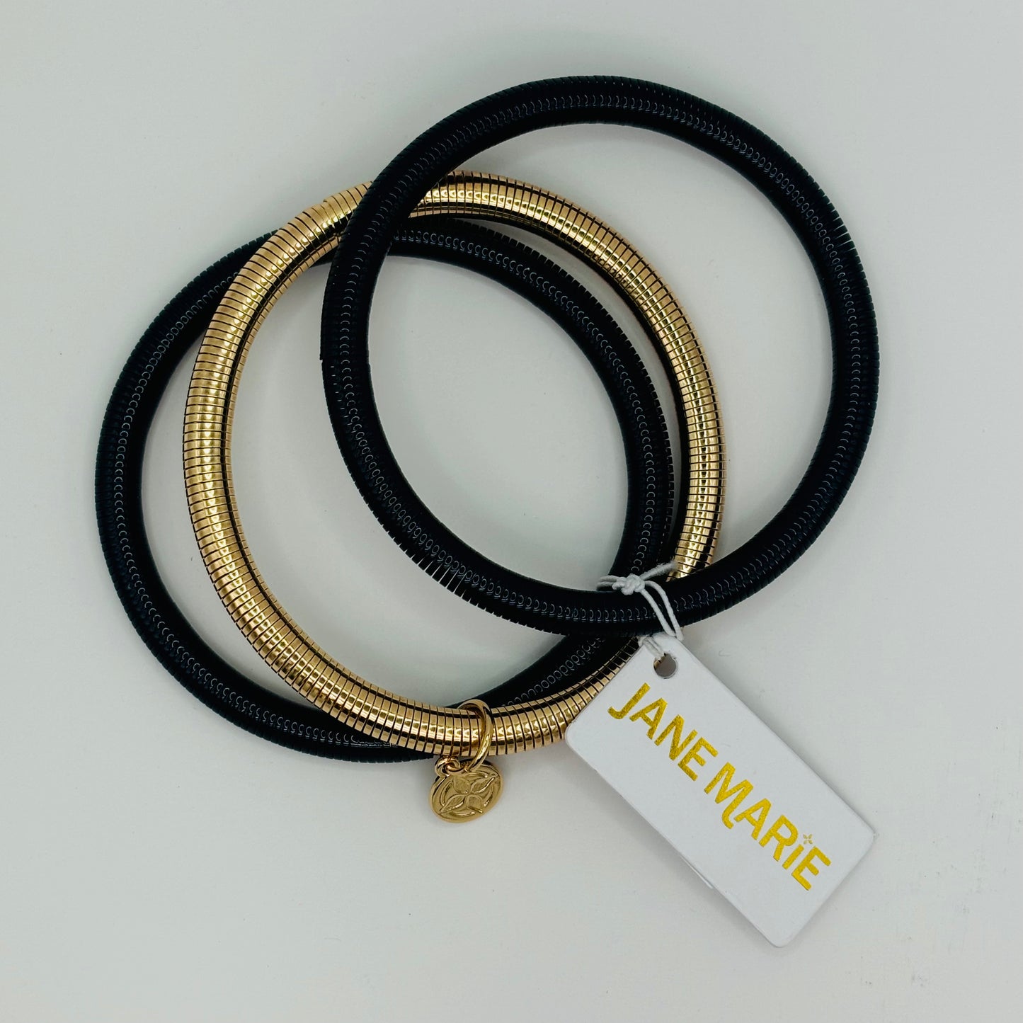 Navy and Gold Stretchy Bangle Bracelets Set of 3