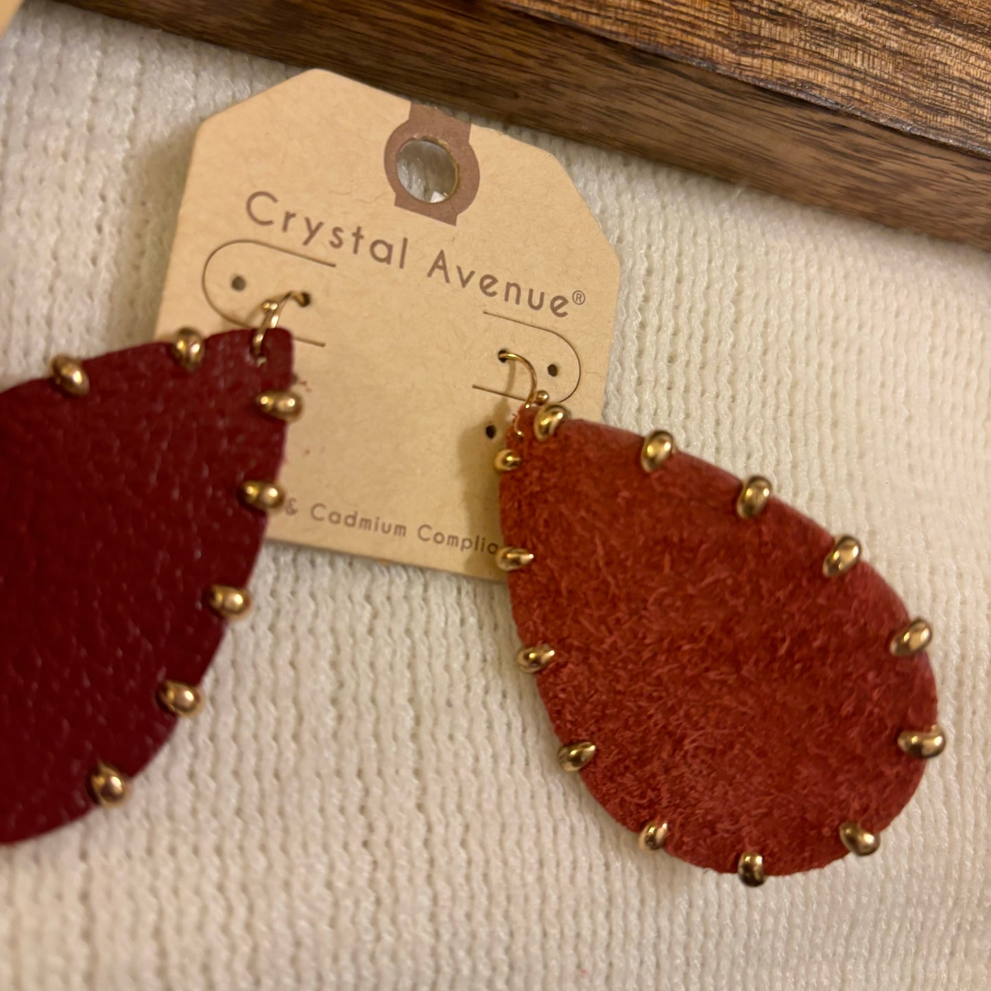 Leather Earrings Beaded Gold Embellishments
