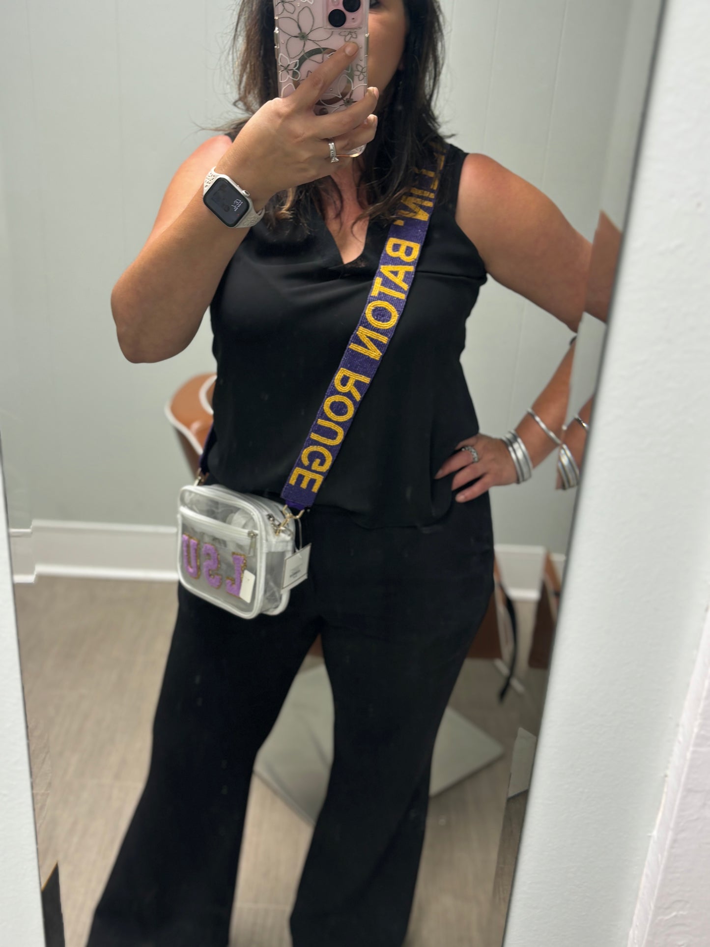 Callin' Baton Rouge Beaded Purse Strap • Purple/Yellow 44"