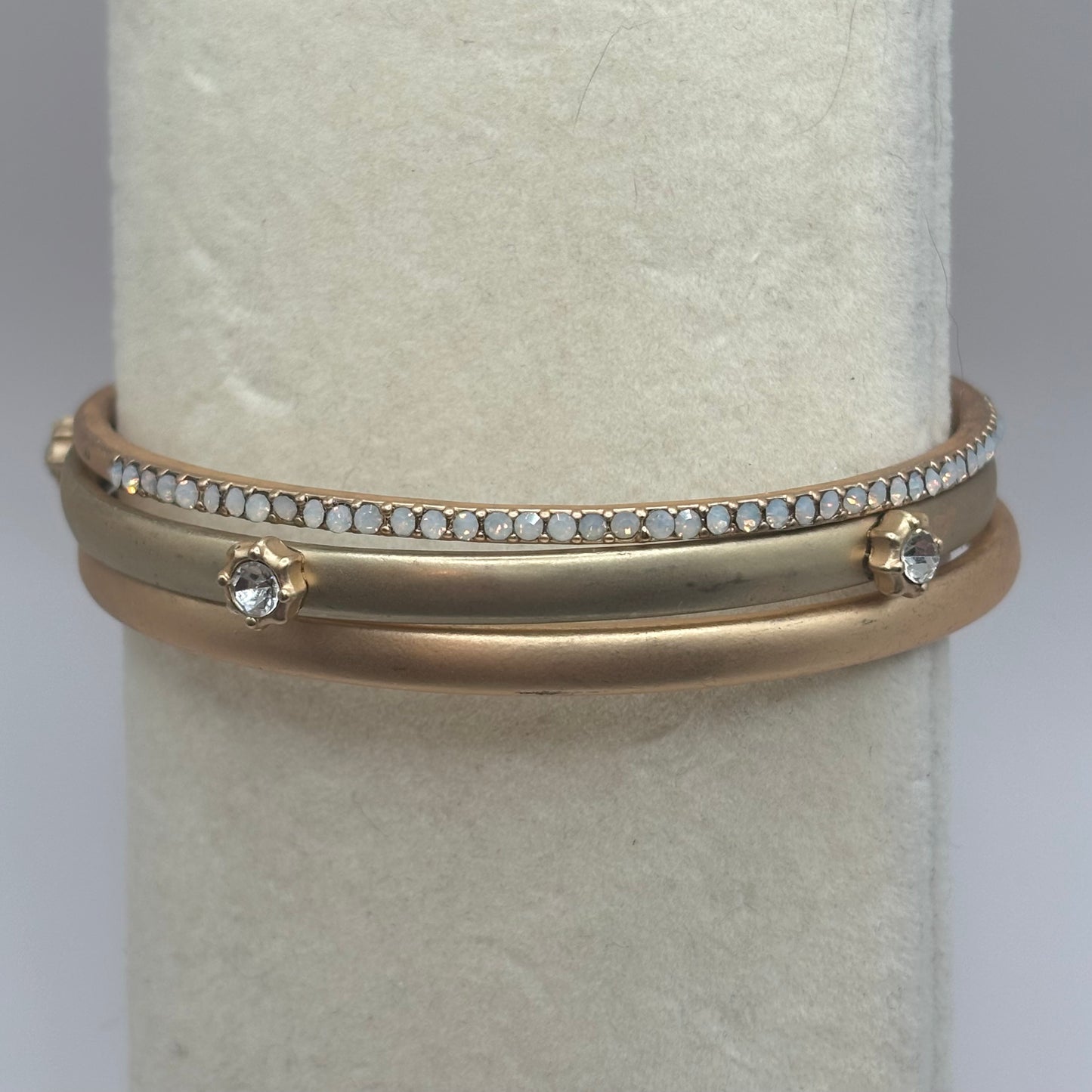 Set of 3, Clear Circular Burst, Gold, and Moonstone Bracelet