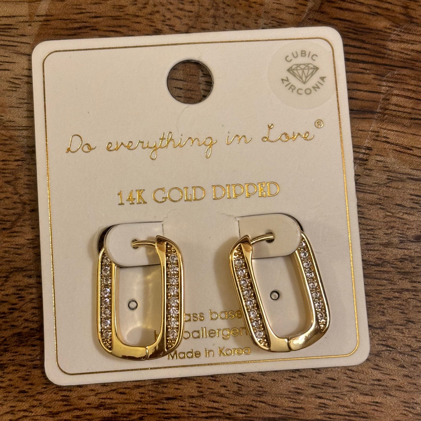 Cubic Zirconia Rounded Rectangle Huggie Hoop Earrings in Gold or Silver