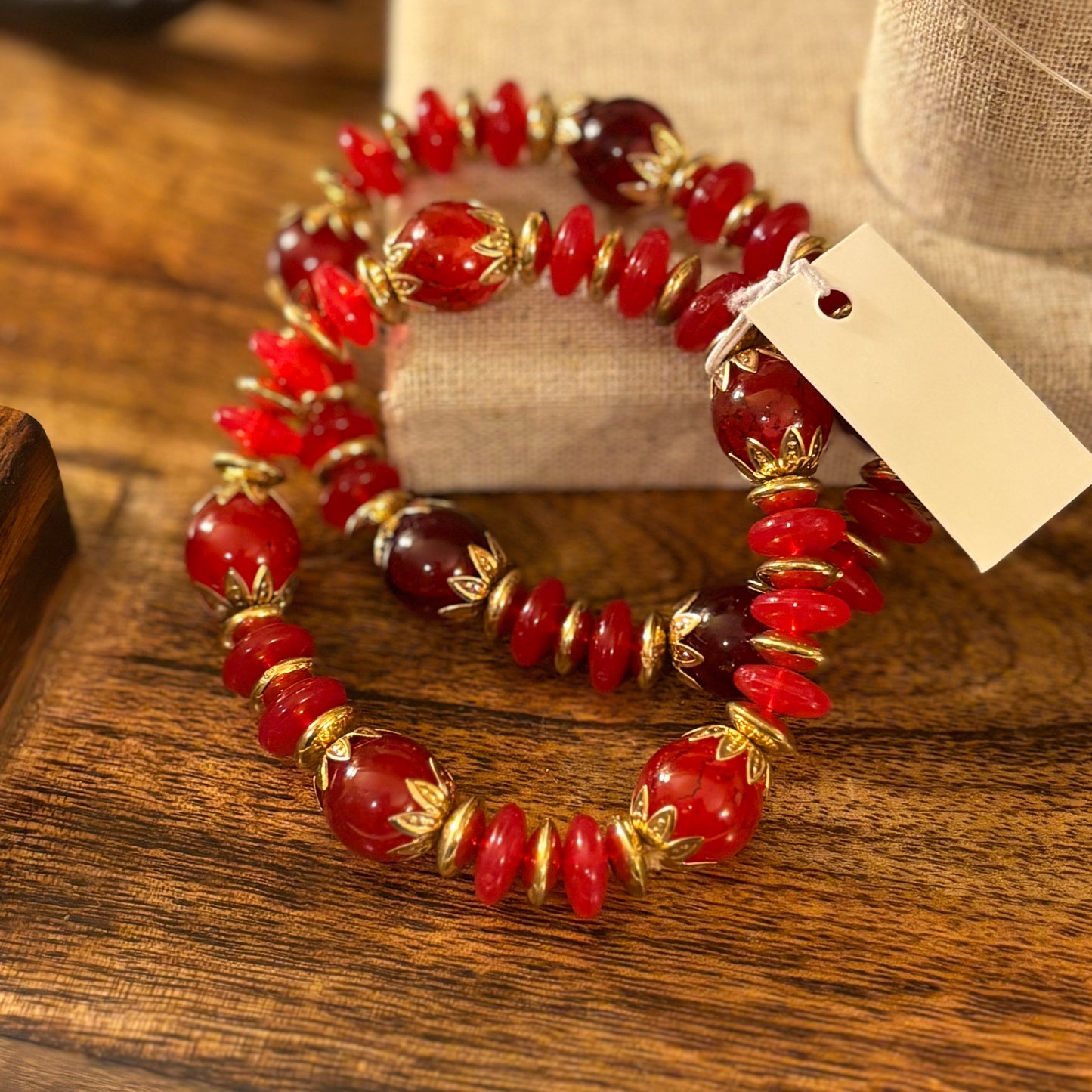 Bracelets - Red and Gold Accent Stretch Bracelet Set
