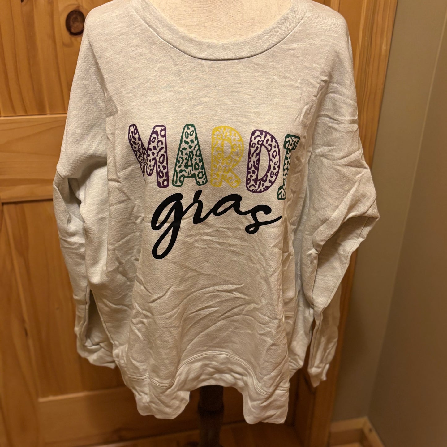 Mardi Gras Sweatshirt with Mardi Gras Print • Beige