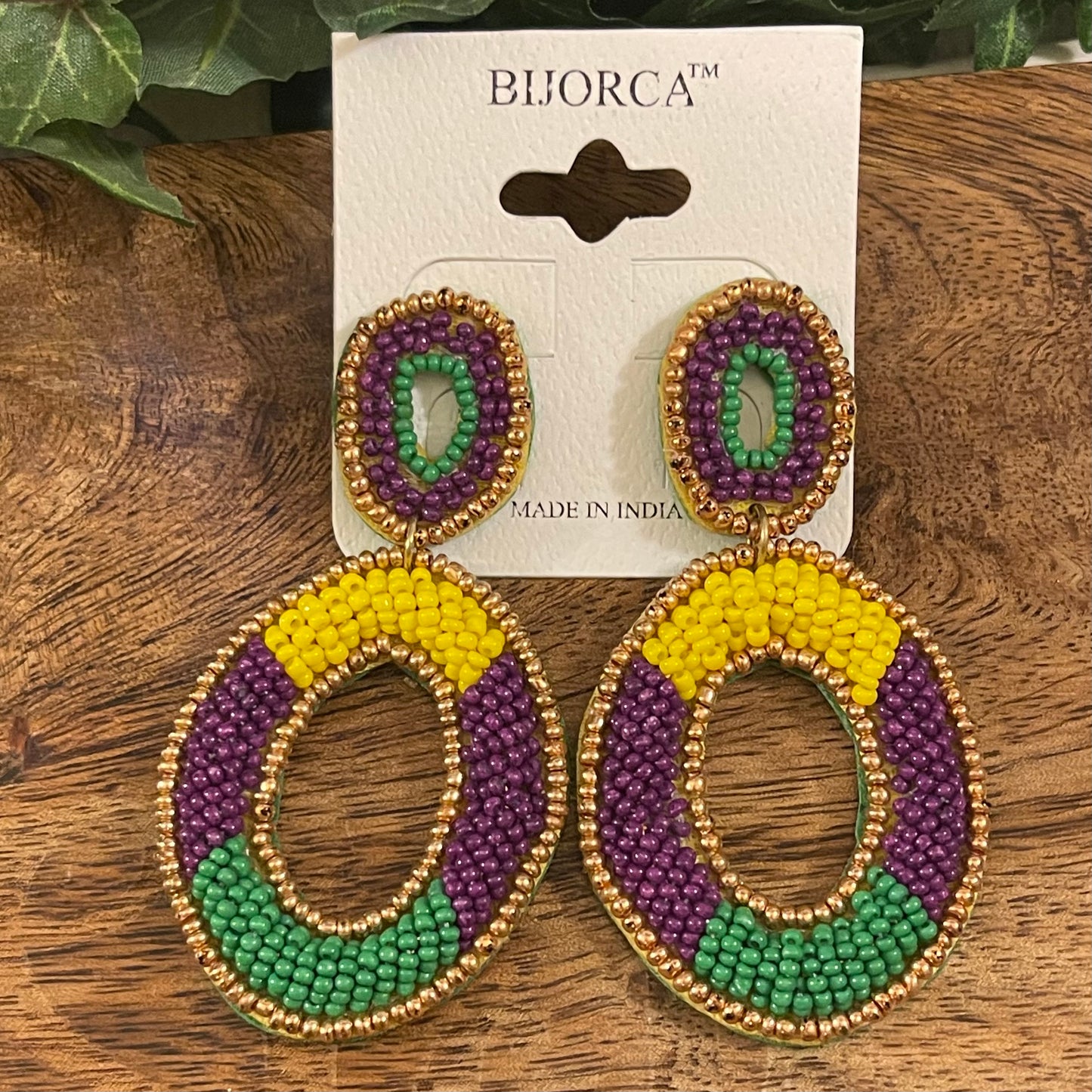 Mardi Gras: Seed Bead Drop Earrings