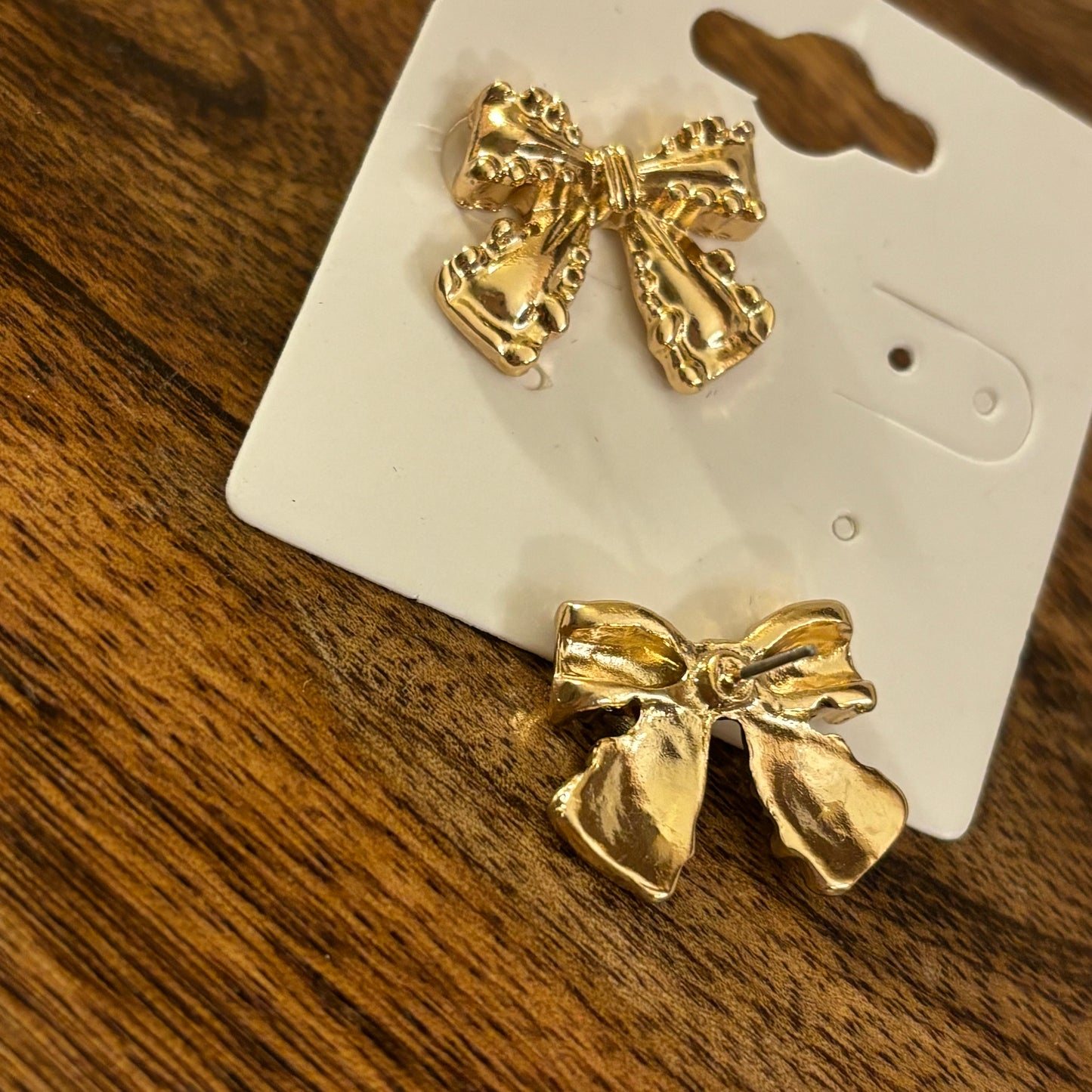 Gold Bow Post Back Earrings