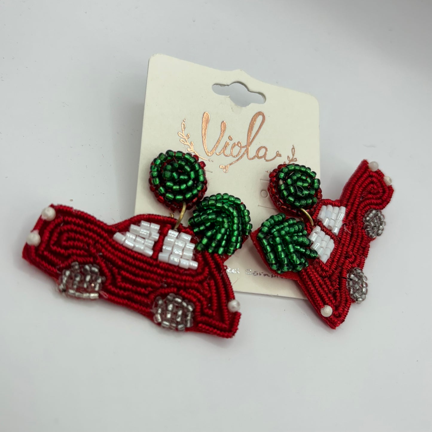 Christmas Statement Seed Bead Post Back Earrings ~Cow Print Boots • Car with Tree * Reindeer