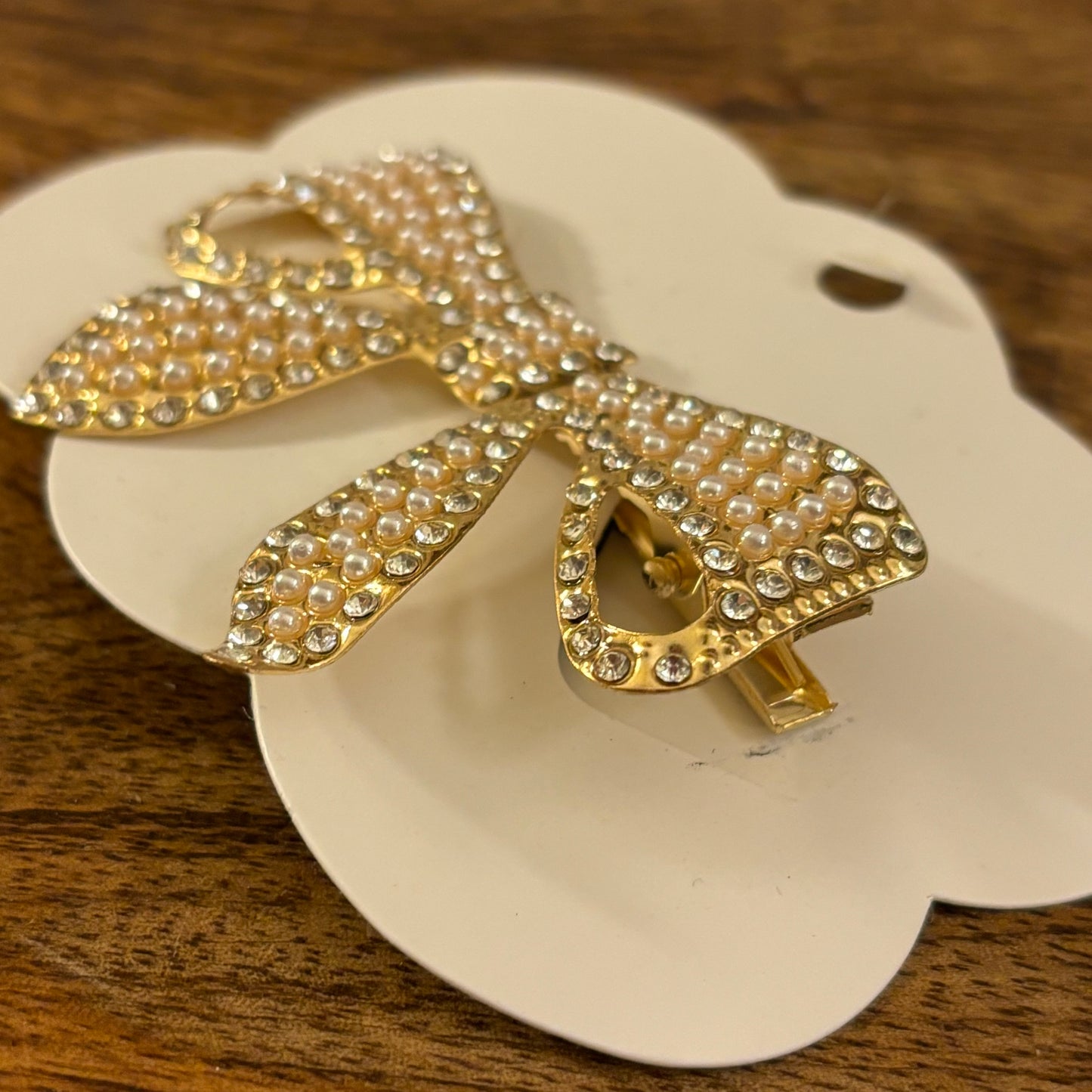 Rhinestone and Pearl Encrusted Bow Barrette