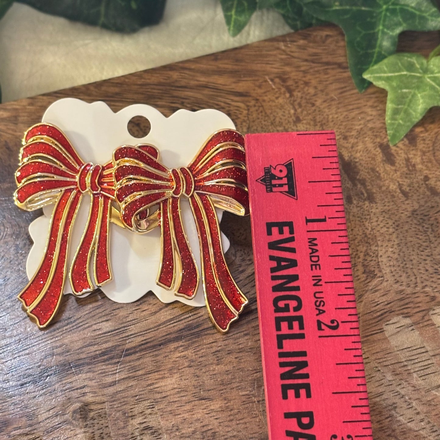 Bow Post Back Earrings Red & Gold
