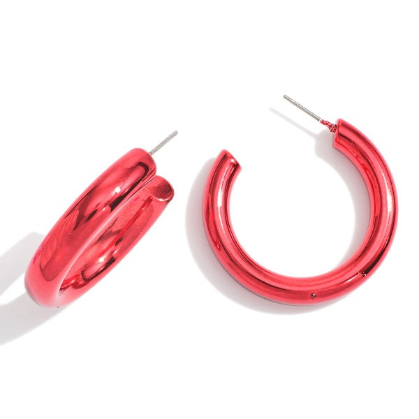 Solid Color Metal Hoop Earrings