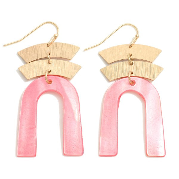 Iridescent Arch Drop Earrings With Gold Layered Details