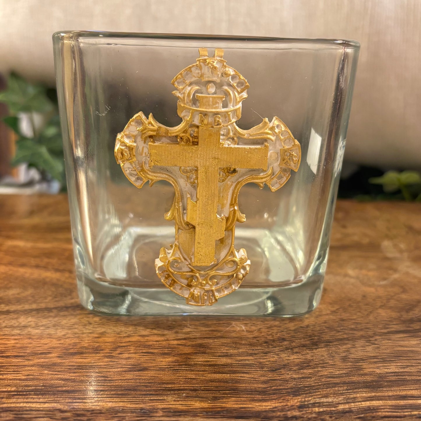 Glass Vase featuring a Gold Cross Intaglio