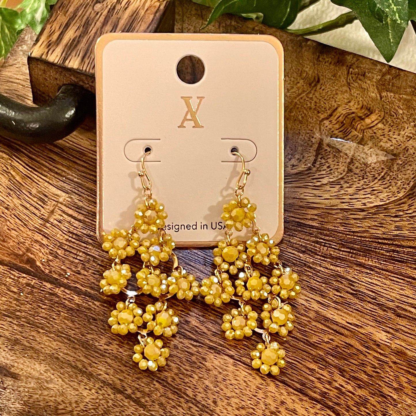 Earrings - Mustard Color Dainty Beaded Flower Teardrop Earrings