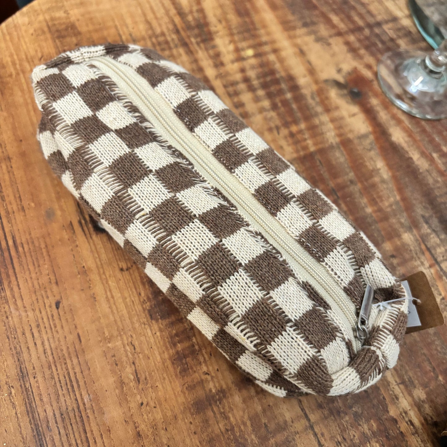 Checkered Print Lined Cosmetic/Pencil Bags