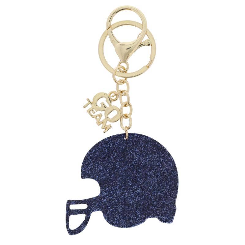 "GO TEAM" Charm and Navy or Gold Glitter Football Helmet Keychain