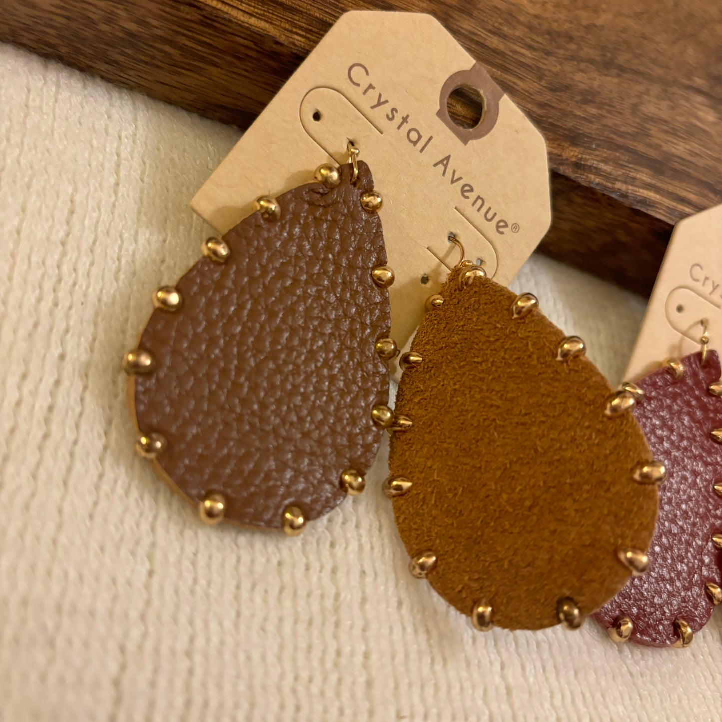 Leather Earrings Beaded Gold Embellishments