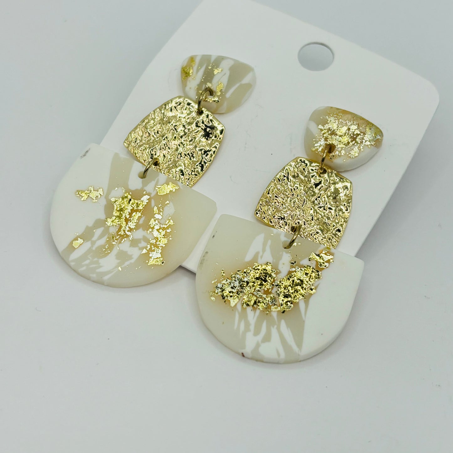 Polymer Clay Post Back Earrings in Navy and Gold or White Gold
