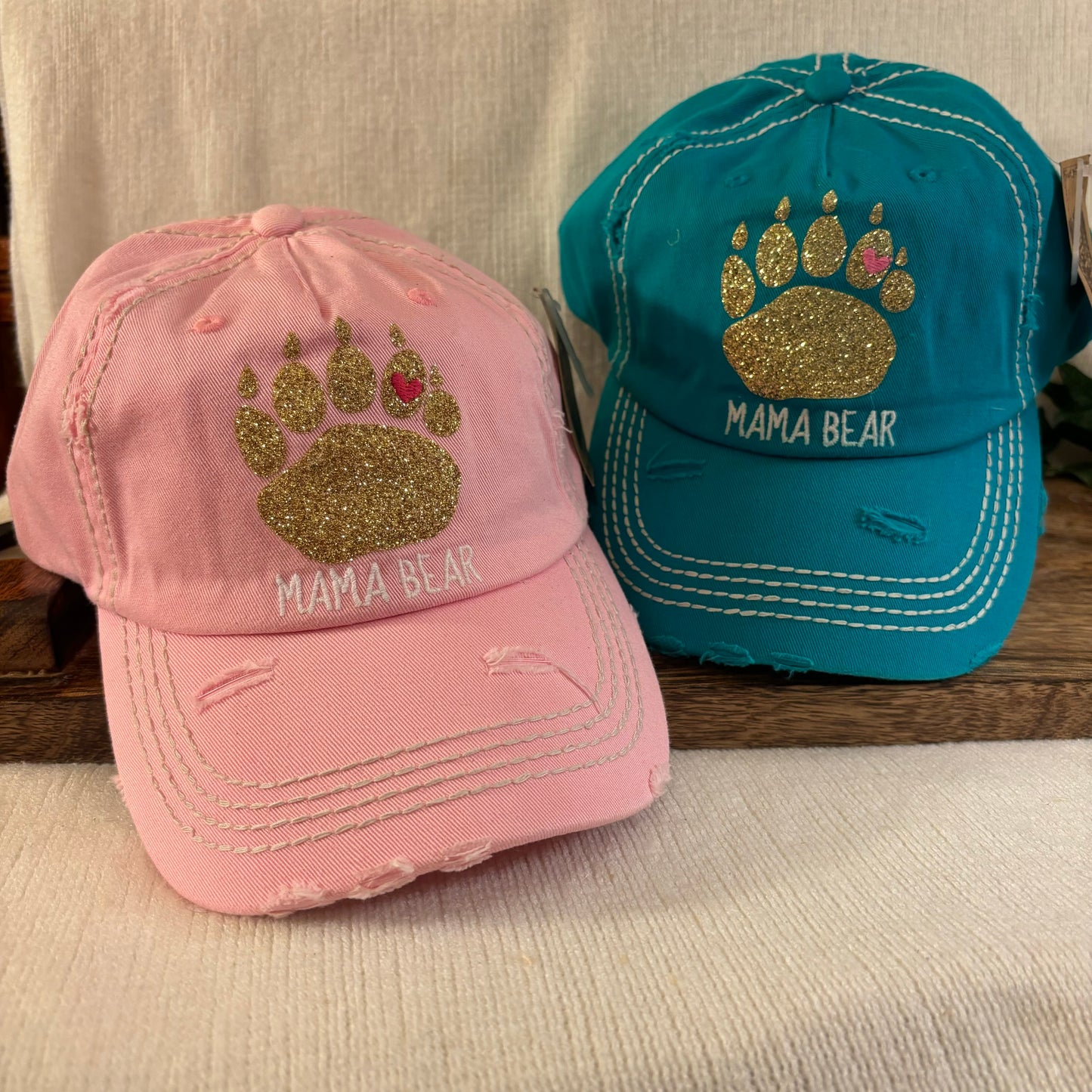 Mama BEAR Hats with Adjustable Back • Pink