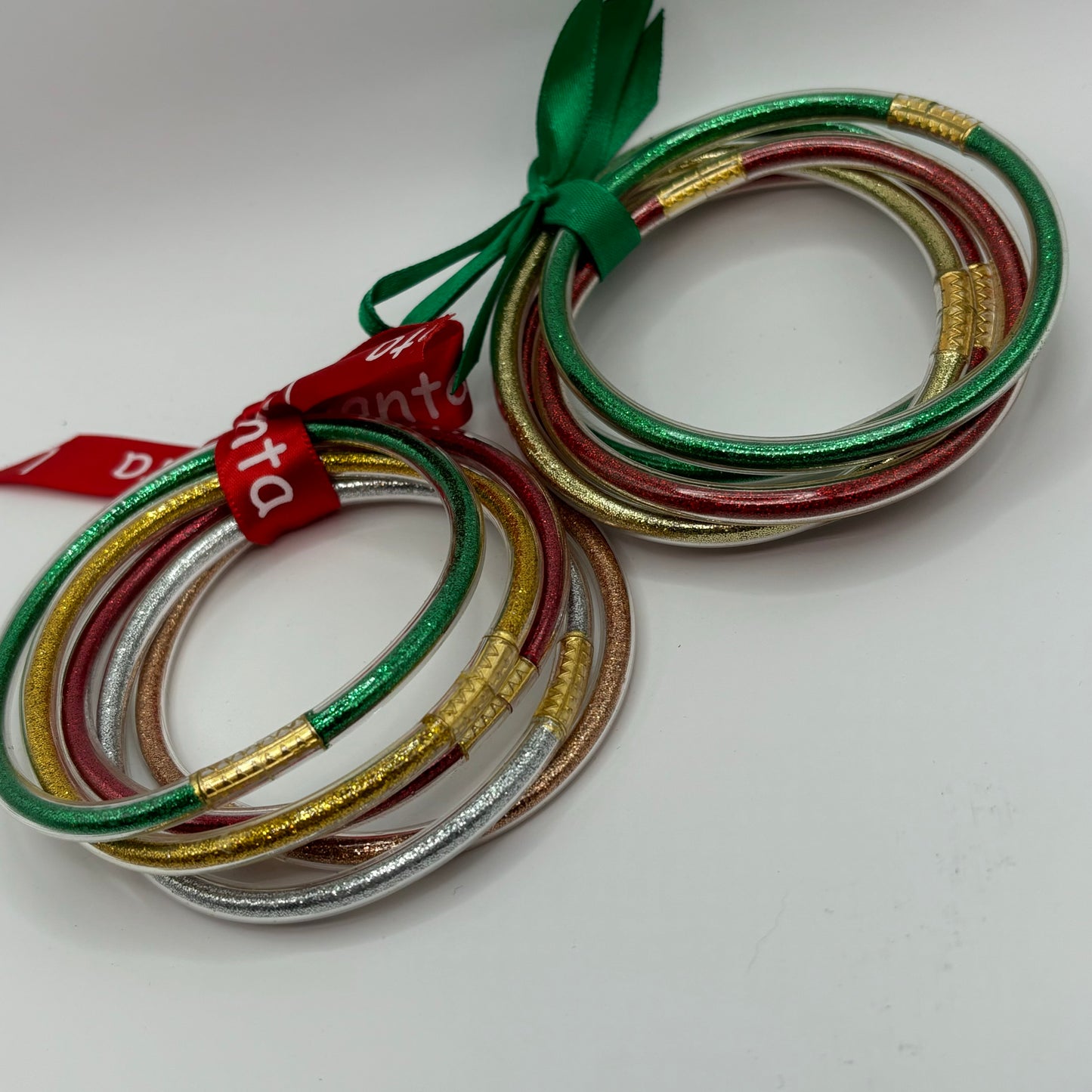 Christmas Glitter Jelly Bangle Bracelet Stacks • Green Ribbon