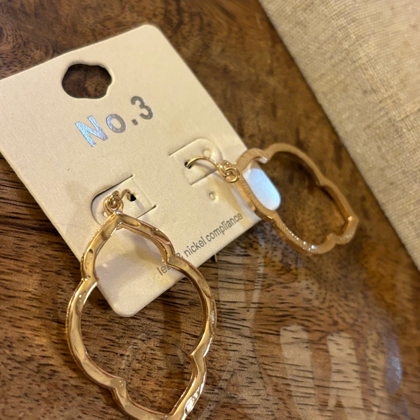Hammered Gold Dangle Earrings Elongated Hexagon Design