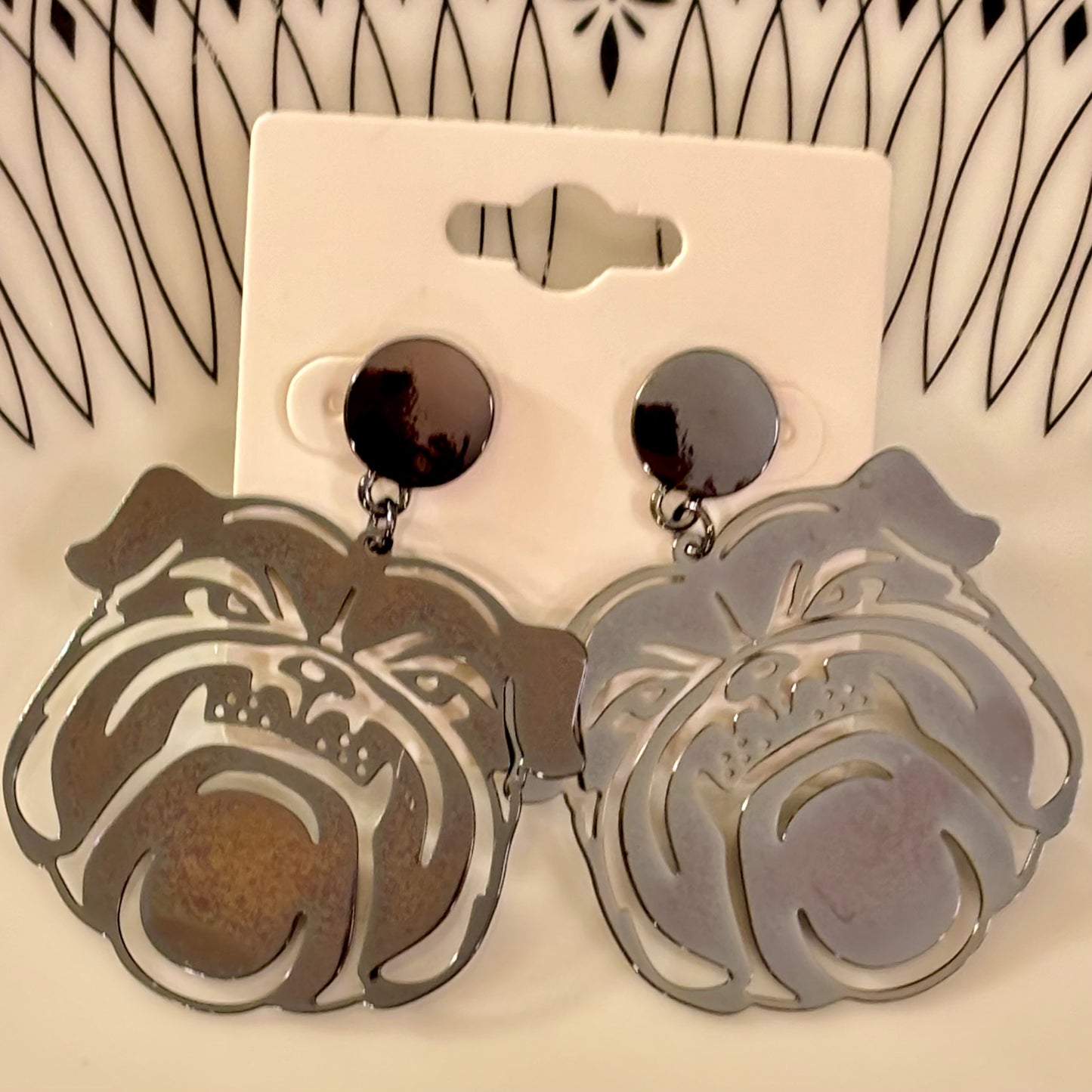 Bulldog Earrings • Gold & Hematite