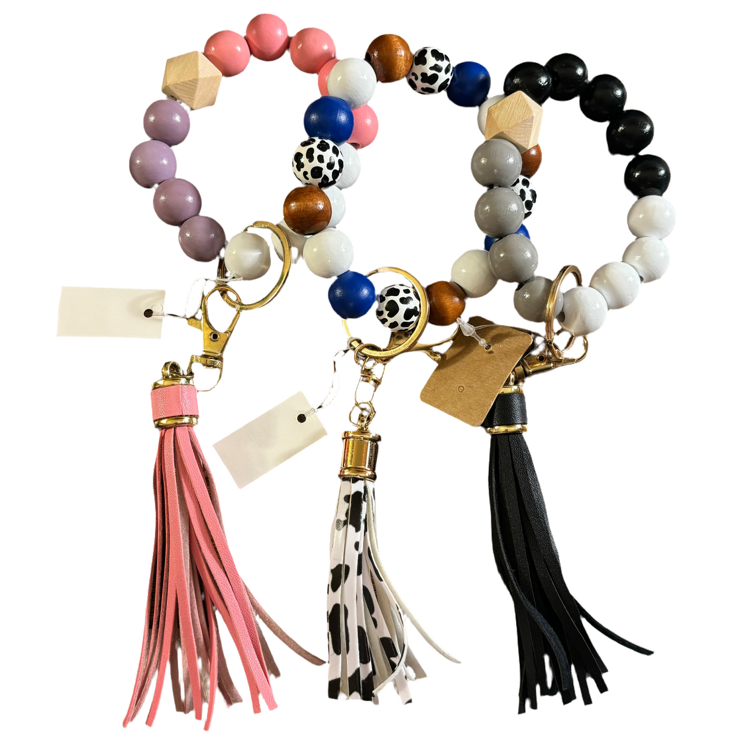 Chunky Wooden Bead Bangle Key Ring