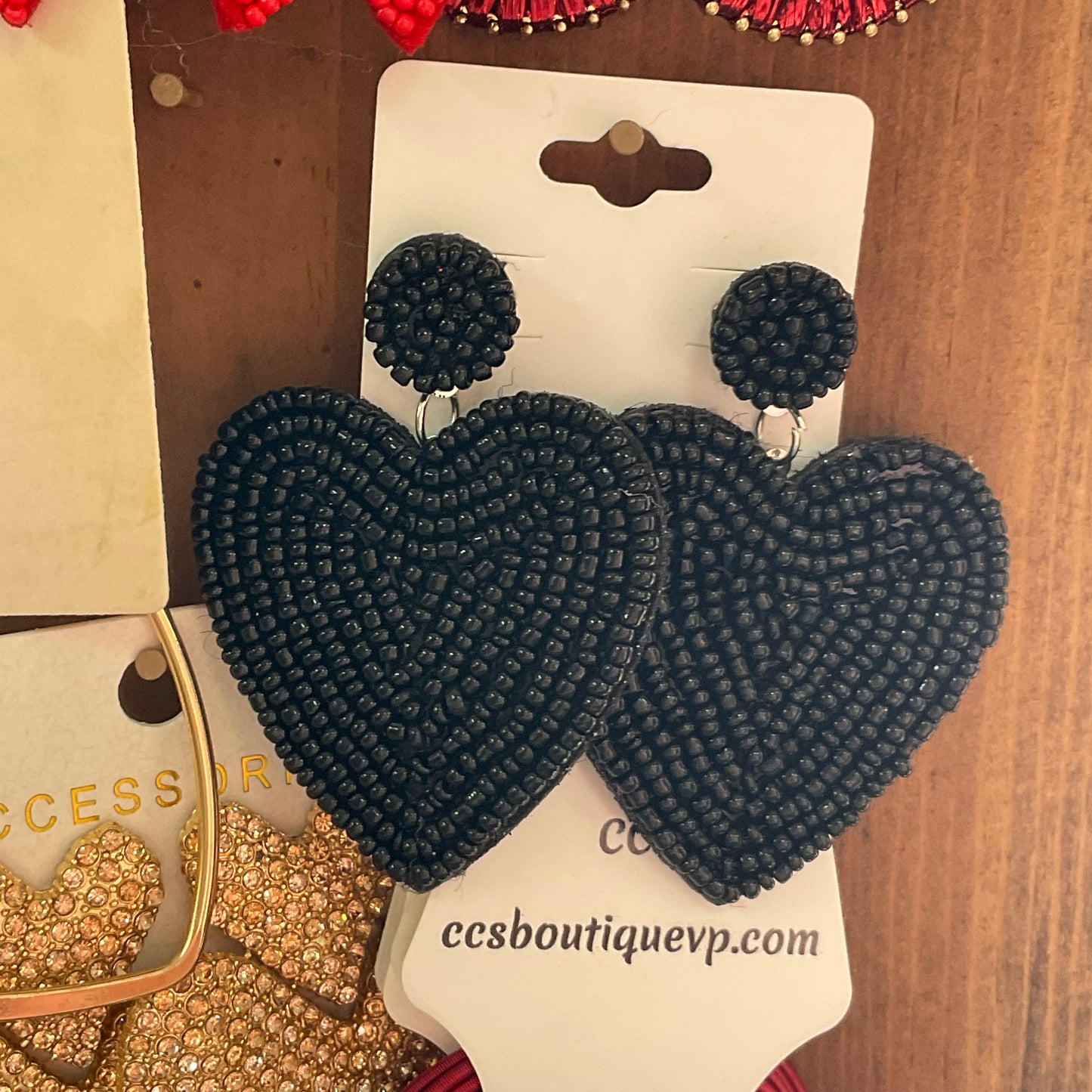 Valentine’s Day: Heart Seed Bead Post Back Earrings • Black