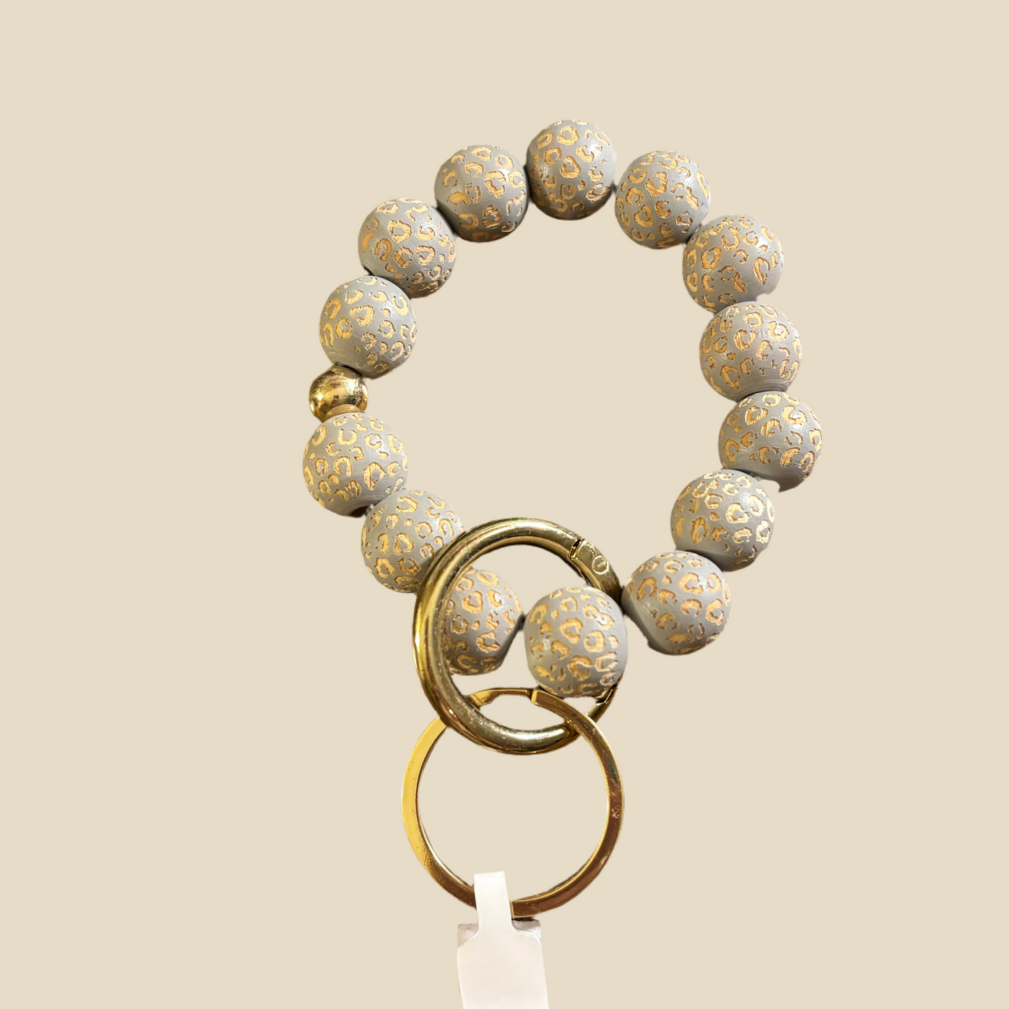 Chunky Wood Beaded Key Ring Leopard Print