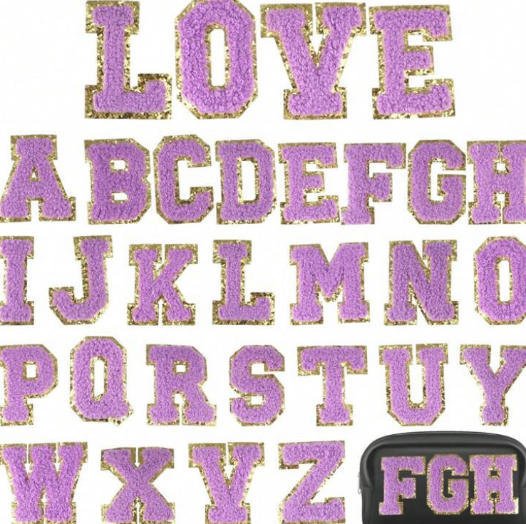 Chenille Iron On Patches Purple Trimmed in Gold