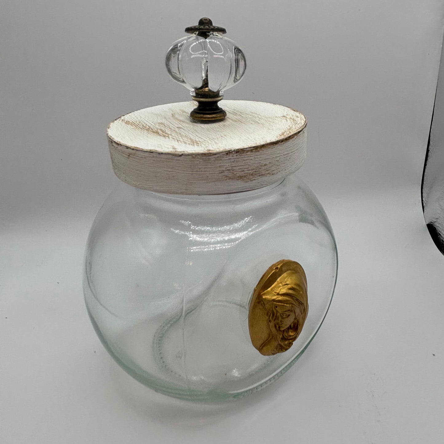The Virgin Mary Intaglio on Glass Jar with Lid