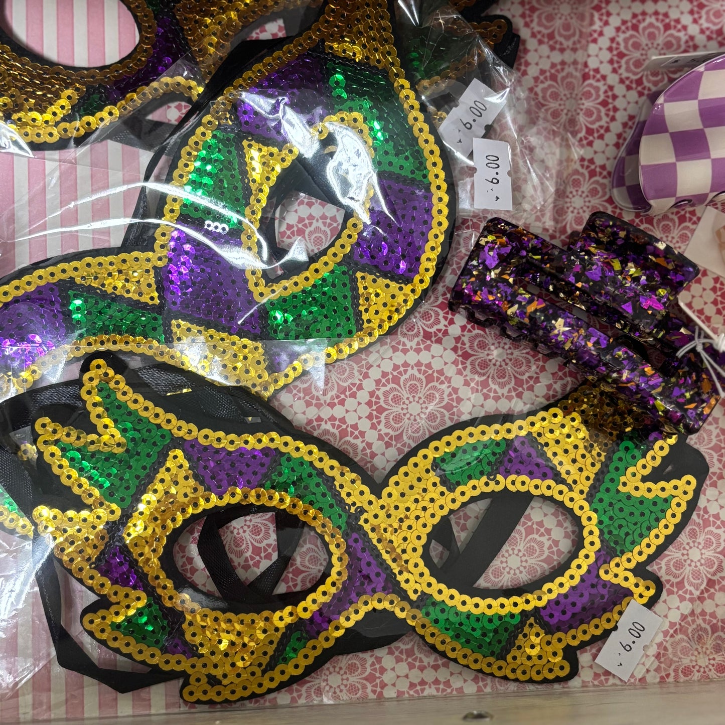 Mardi Gras Sequin Mask with Tie Back