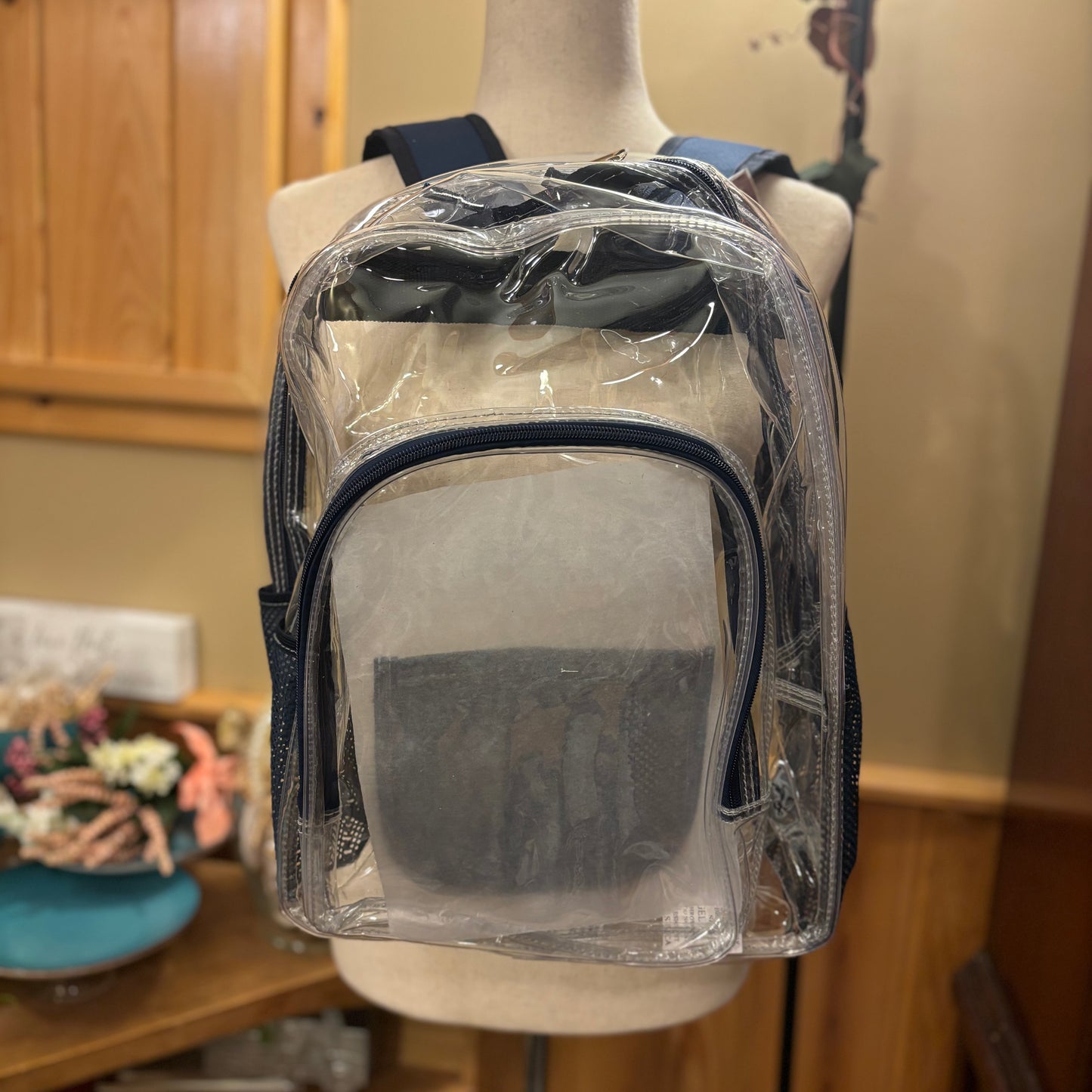 Stadium Bags: Clear With Navy Trim Clutch/Crossbody Bag or Navy Backpack