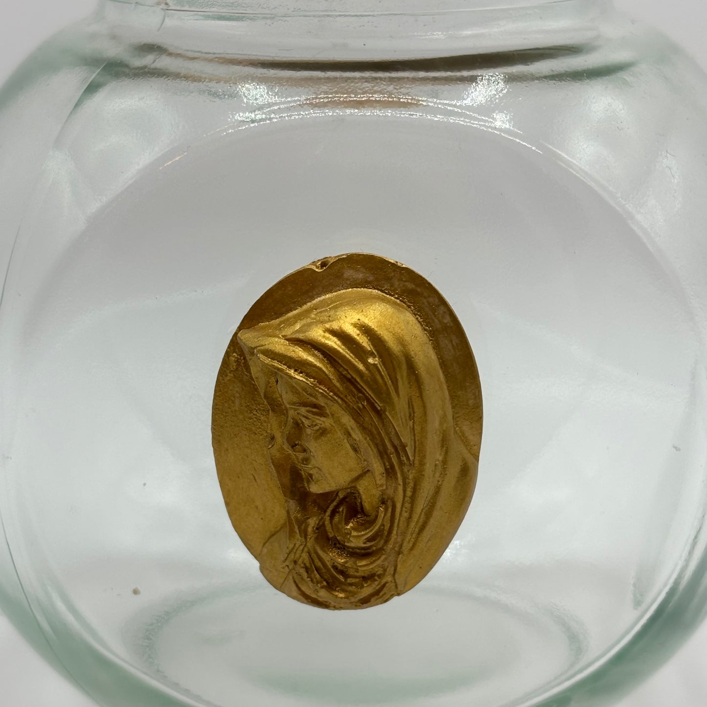 The Virgin Mary Intaglio on Glass Jar with Lid