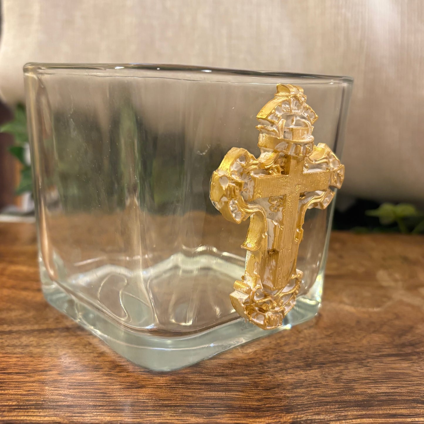 Glass Vase featuring a Gold Cross Intaglio