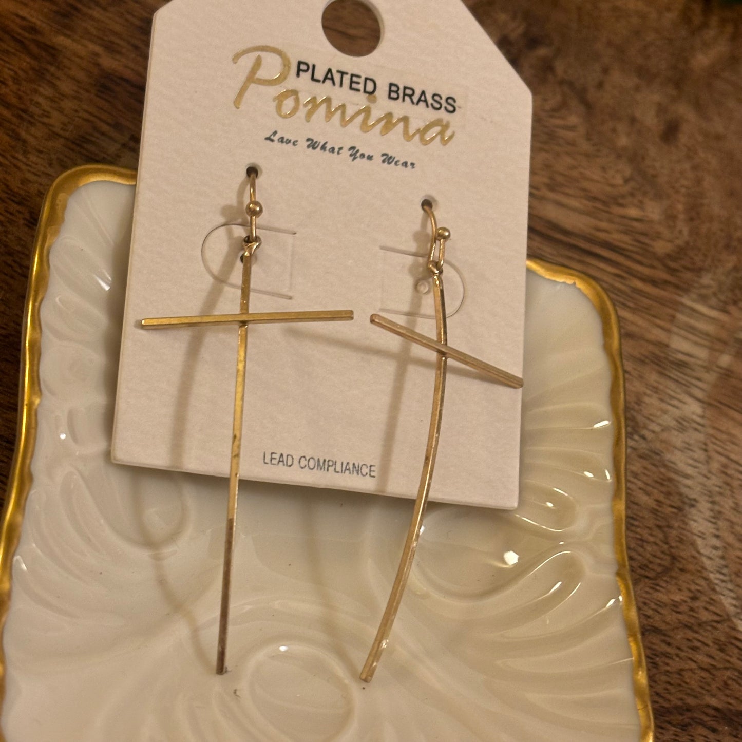 Earrings - Cross Dangle Earrings Gold