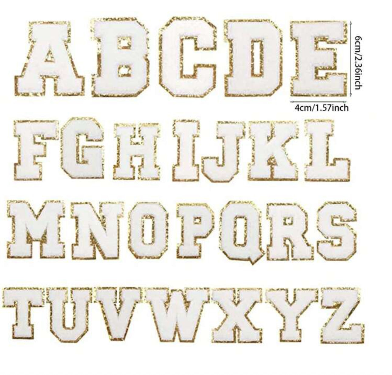 Chenille Stick On Letter Patch White Trimmed in Gold