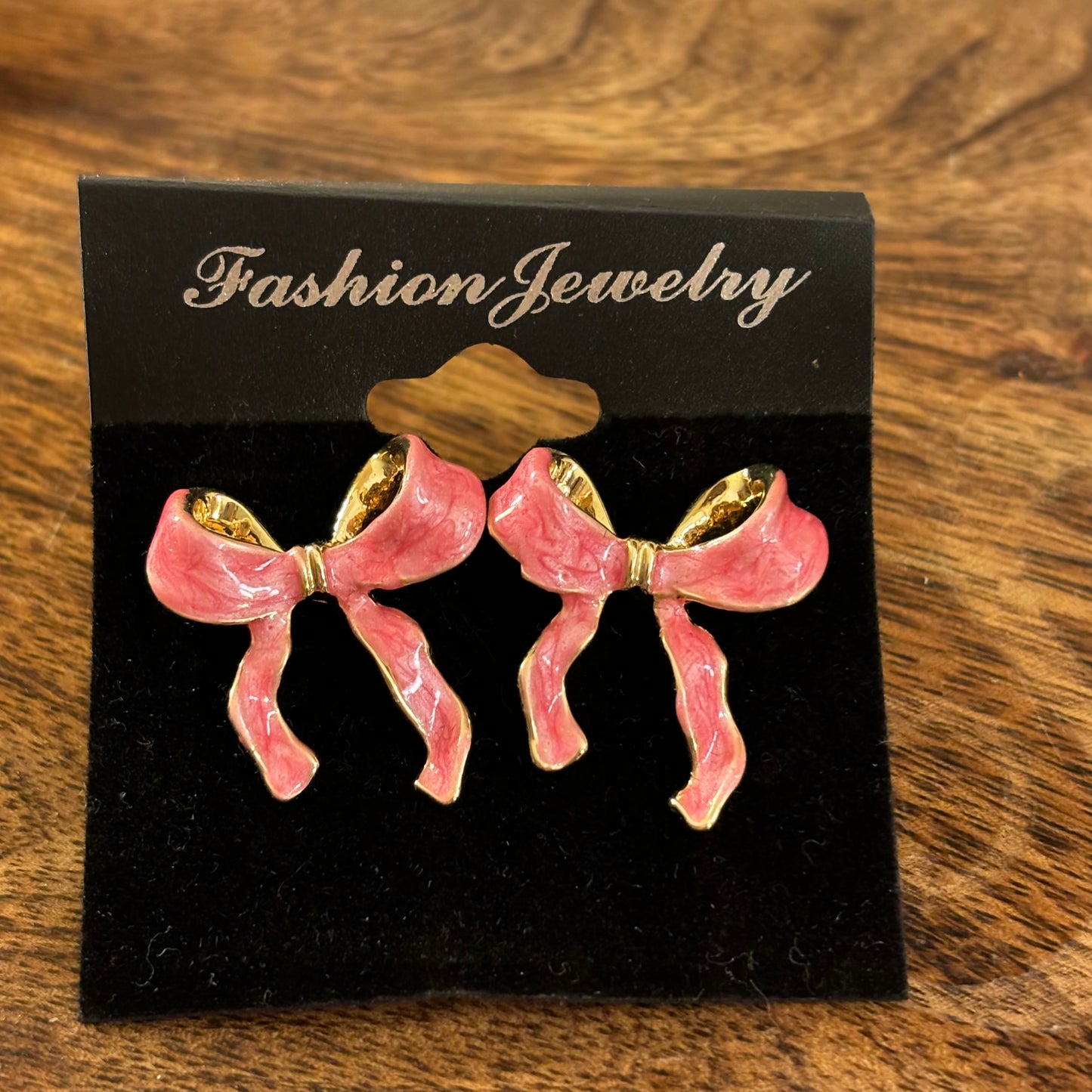 Pink Enamel ‘Bow’ Post Back Earrings