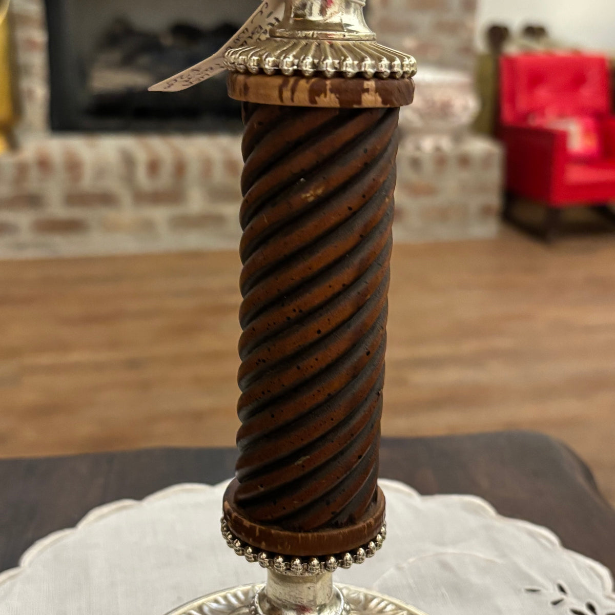 Hallmark 12" Gold Tone Candle Stick Holder 4.5" Twisted Wooden base