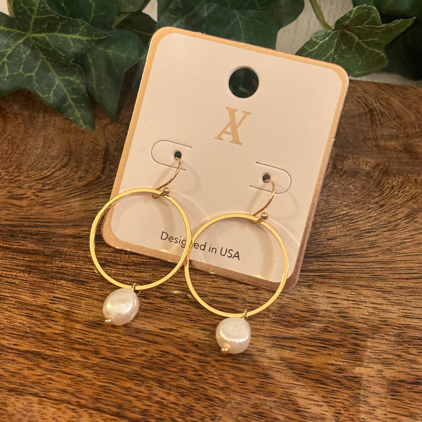 Gold Dangle Earrings Adorned with Pearls