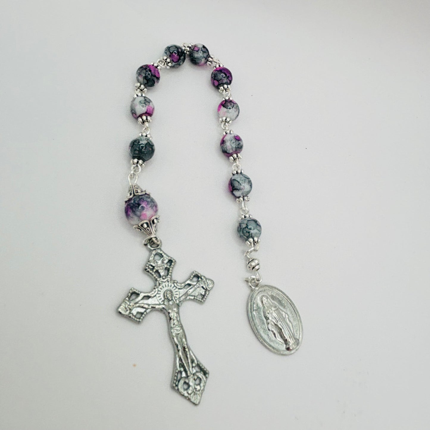 Pink Marble Pocket Rosary & Velvet Pouch