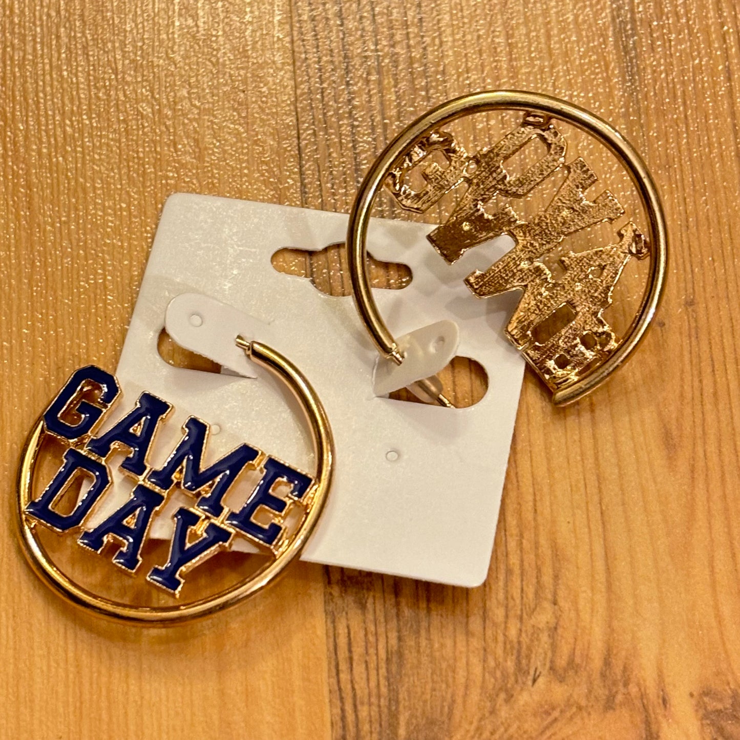 GameDay: Navy Blue Foam Finger Post Style Hoop Drop Earrings