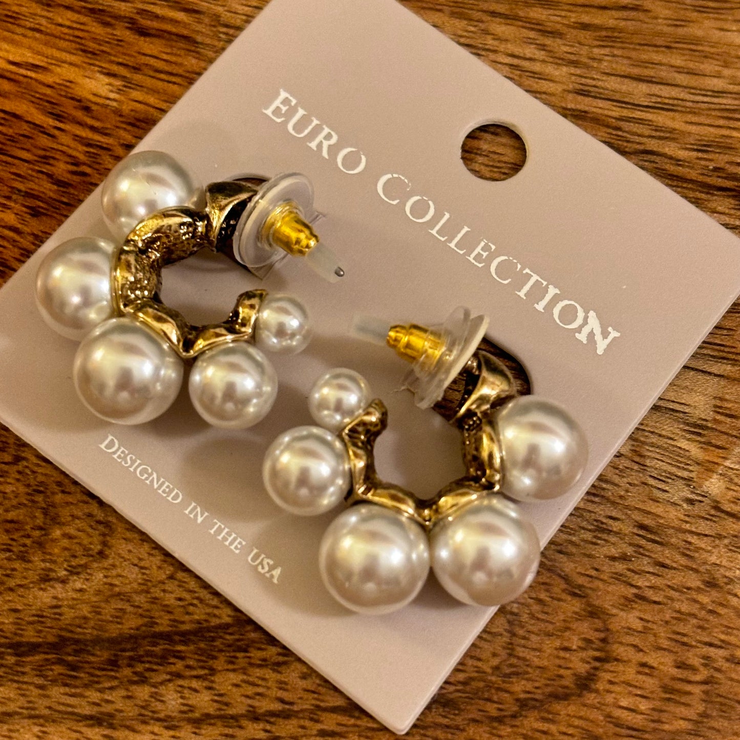 Pearl Half Hoop Post Back Earrings