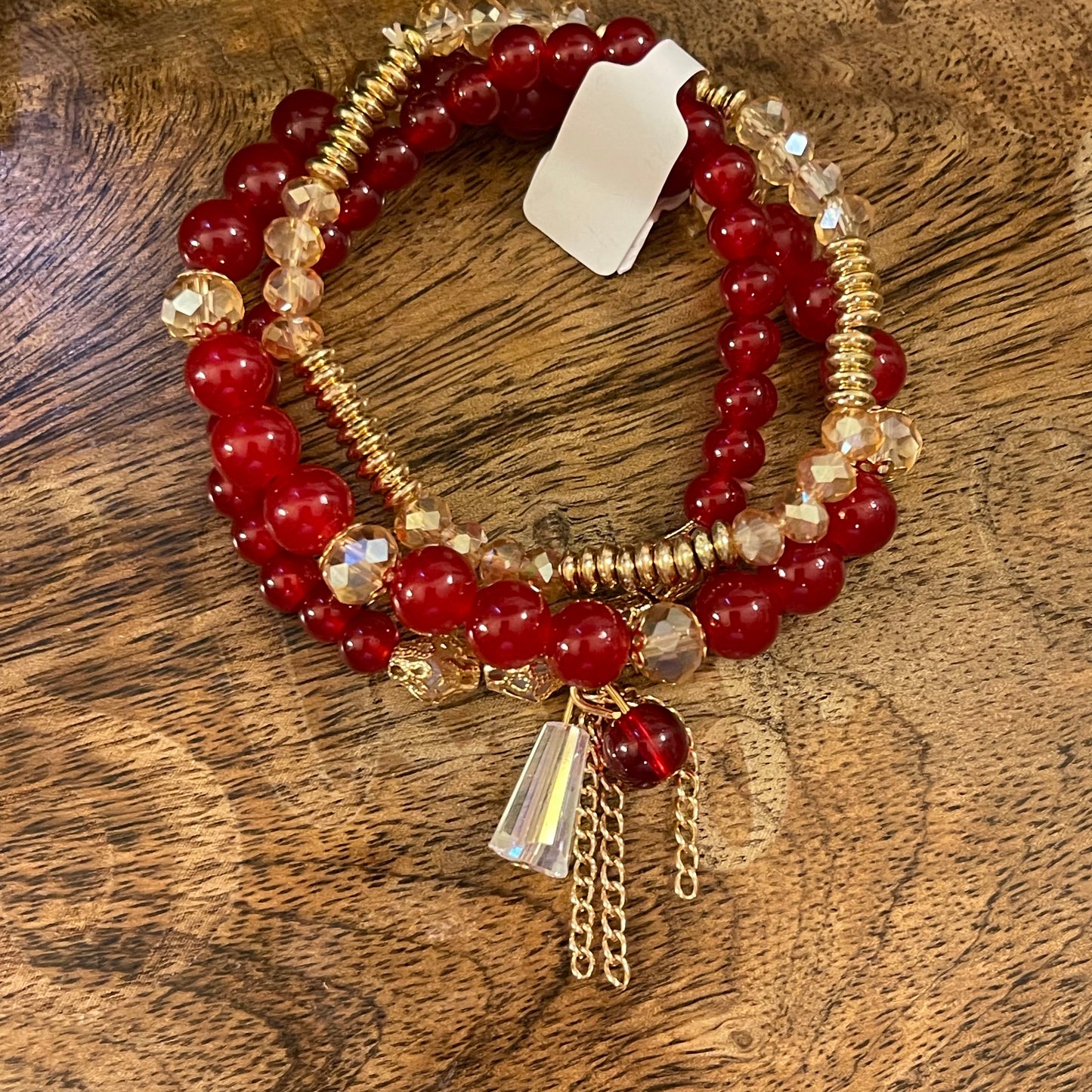 Red and Gold Accent Stretch Bracelet Set