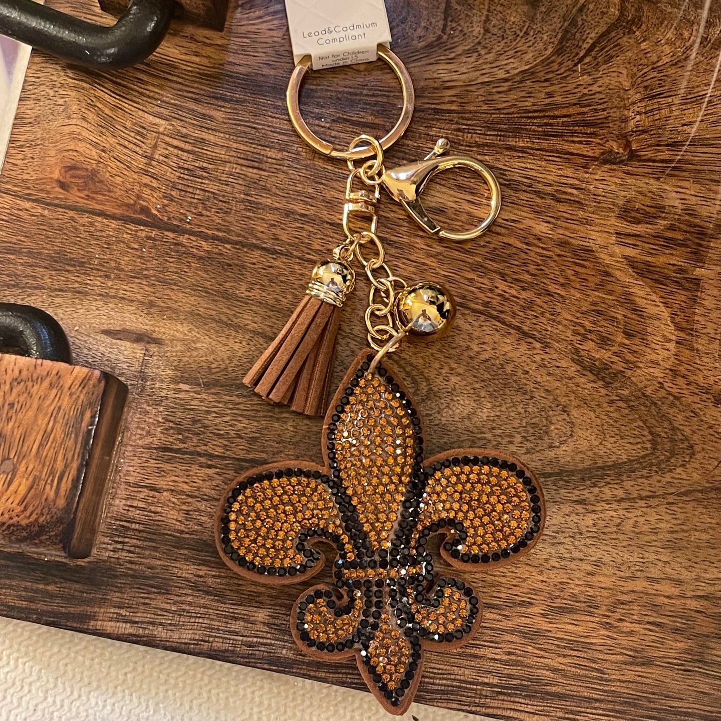 Fleur de Lis Keychain with Embellished Rhinestones