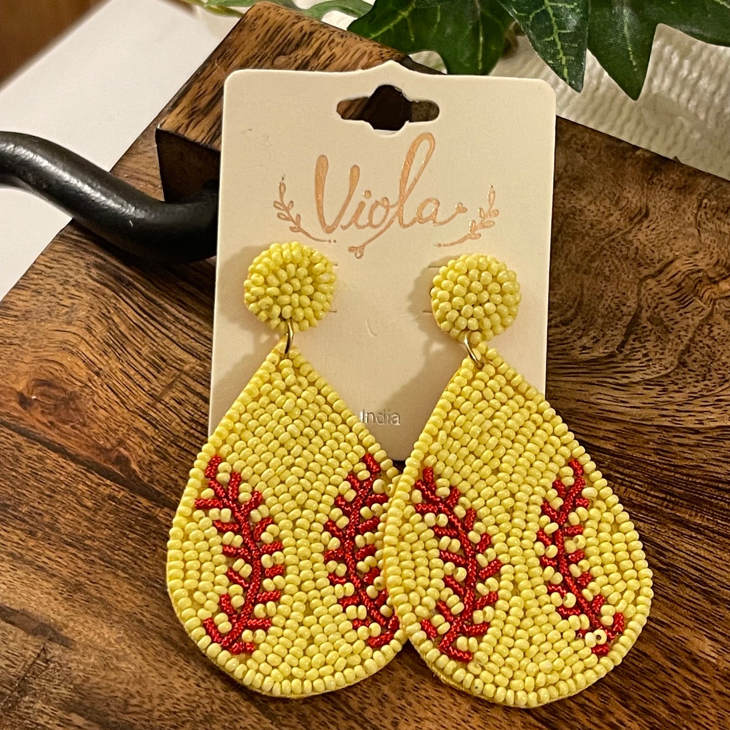 Softball Seed Bead Post Back Earrings