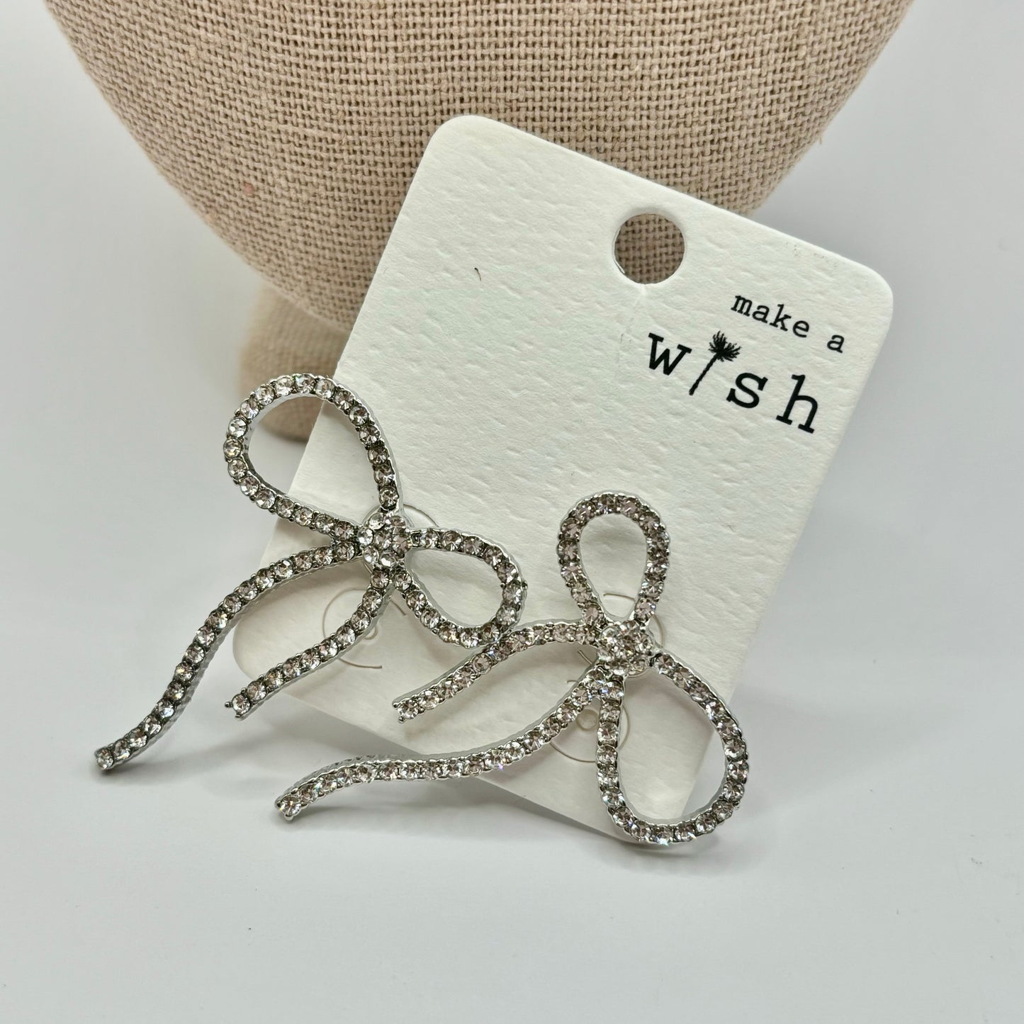 Dainty Chain Link Necklace Featuring Rhinestone Studded Bow Pendant or Earrings