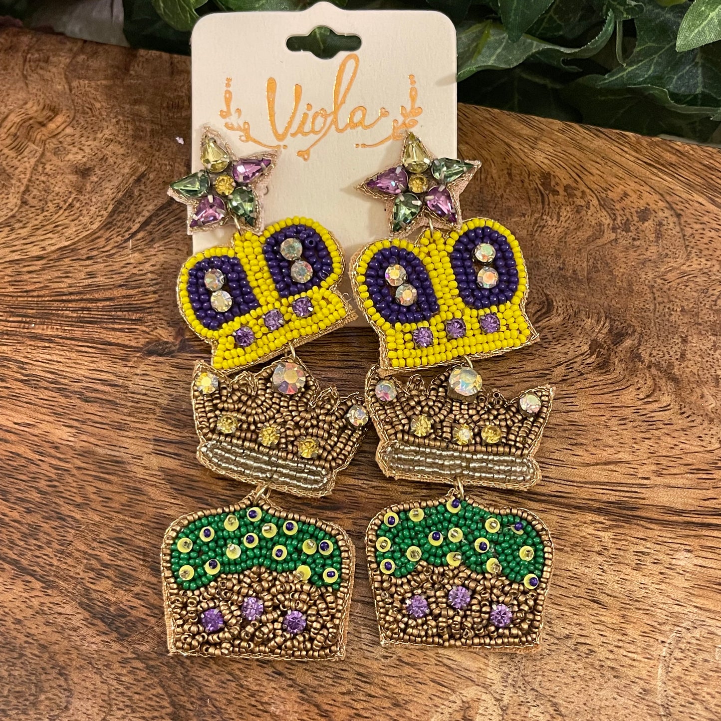 Mardi Gras Seed Bead Post Back Earrings