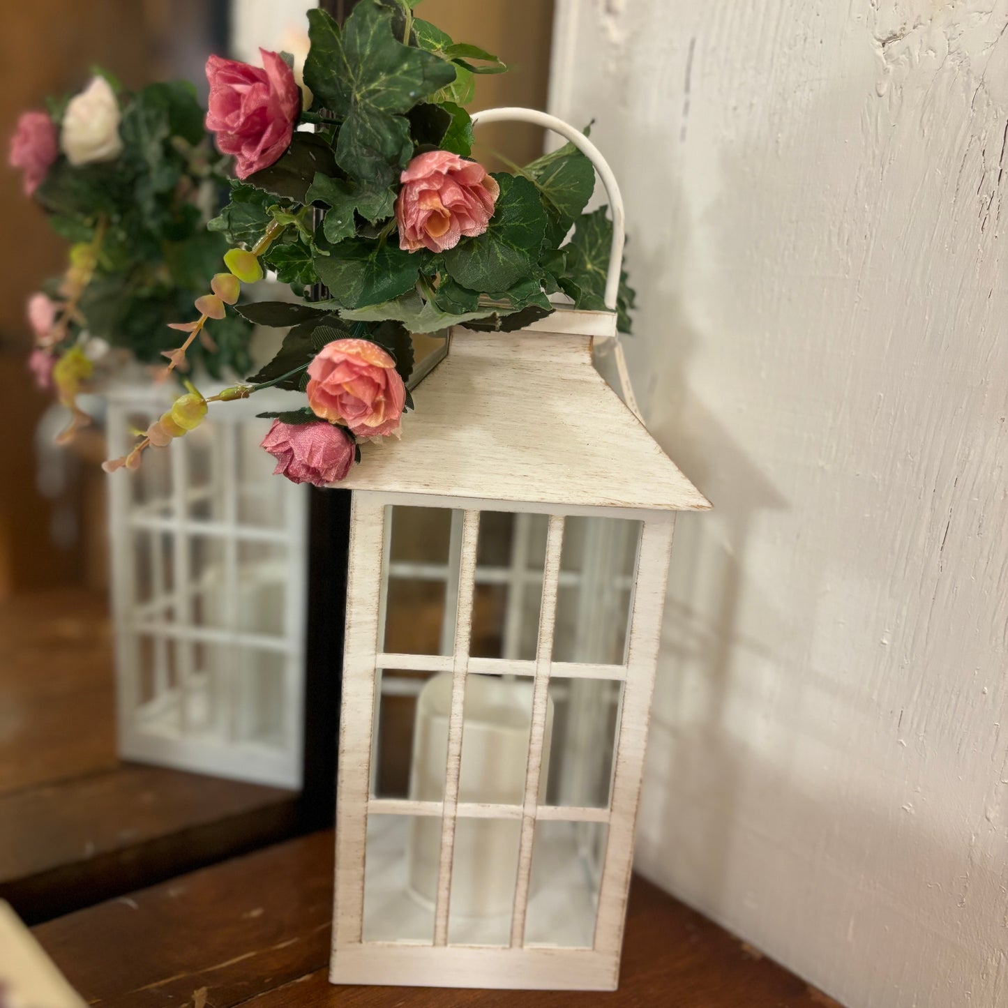 Handcrafted Decoupage Wood Slat • Easel • Box Decor • 4” x 4” Box • Lantern with Floral Decor