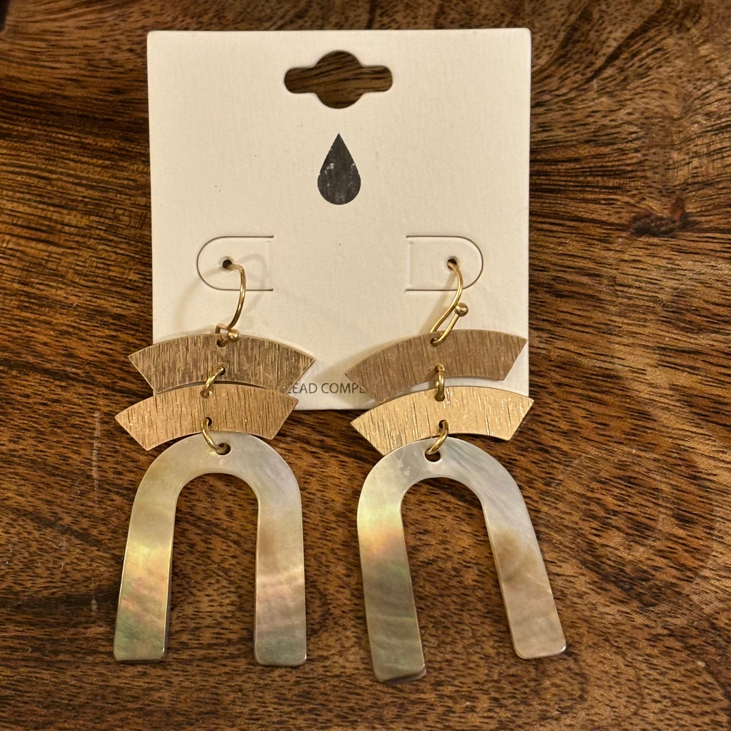 Iridescent Arch Drop Earrings With Gold Layered Details